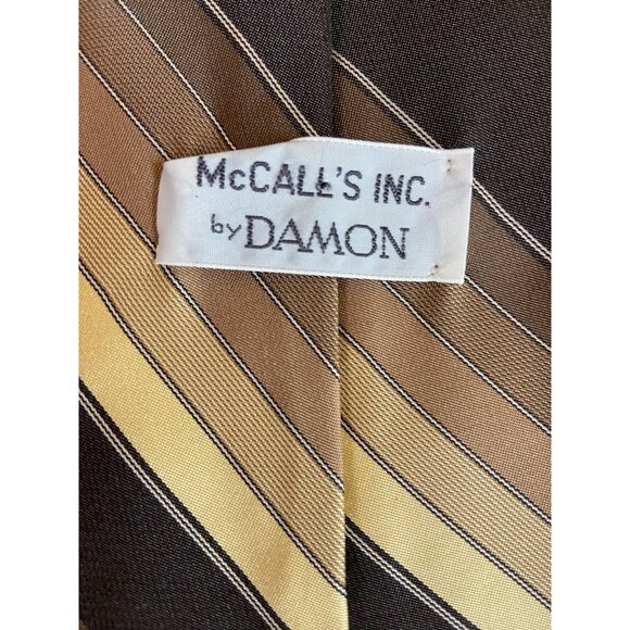 Vintage McCalls Damon Mens Necktie Brown Orange Stripe American Regimental 70s - Picture 5 of 5